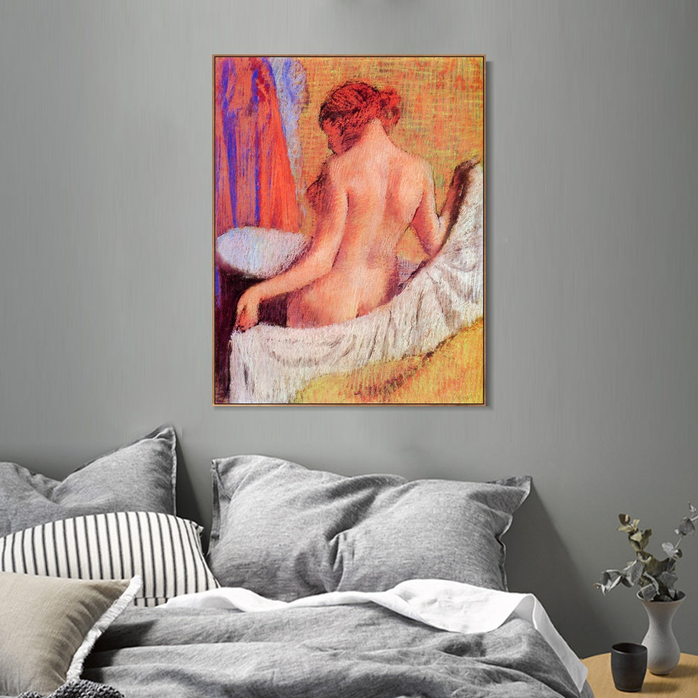 INVIN ART Framed Canvas Giclee Print Art After the Bath 2 by Edgar Degas Wall Art