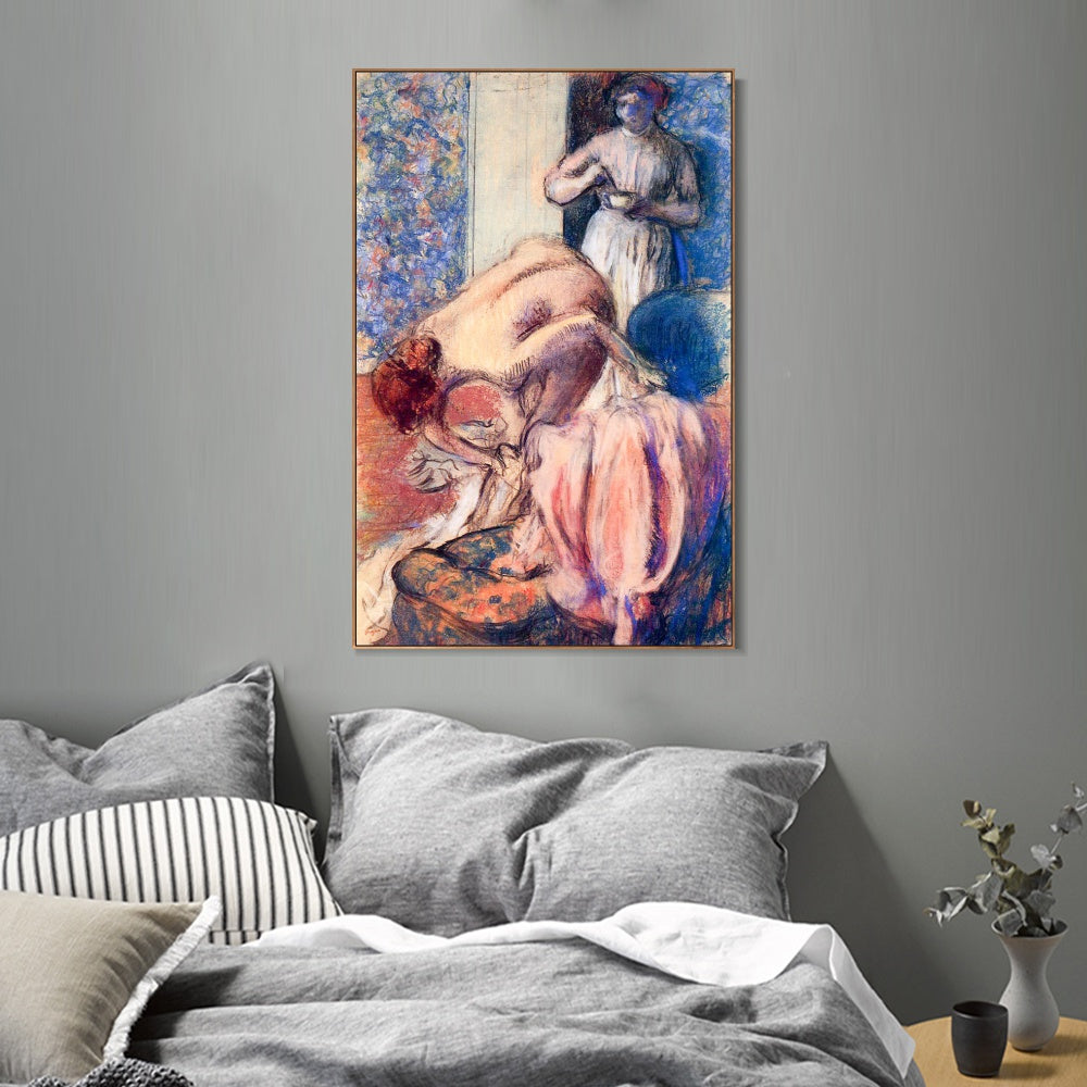 INVIN ART Framed Canvas Giclee Print Art Breakfast after Bathing by Edgar Degas Wall Art