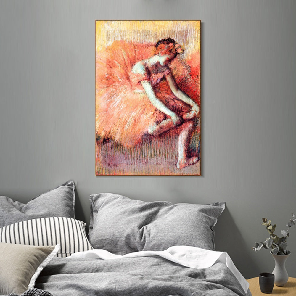 INVIN ART Framed Canvas Giclee Print Art Dancer Adjusting Her Sandel by Edgar Degas Wall Art