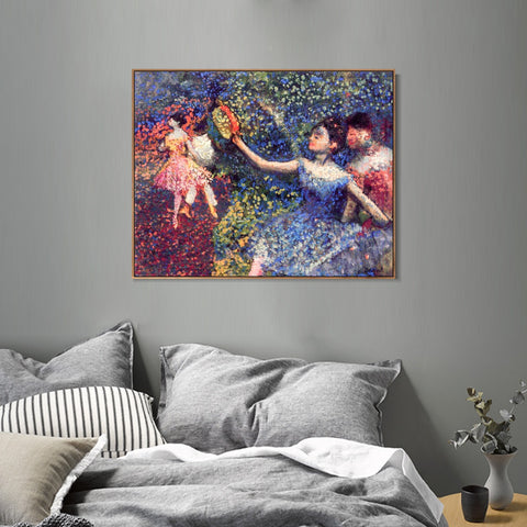 INVIN ART Framed Canvas Giclee Print Art Dancer and Tambourine by Edgar Degas Wall Art Living Room Home Office Decorations