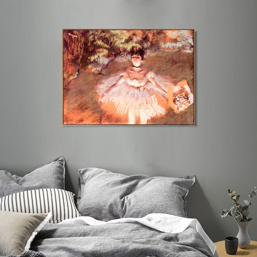 INVIN ART Framed Canvas Giclee Print Art Dancer Onstage with a Bouquet by Edgar Degas Wall Art