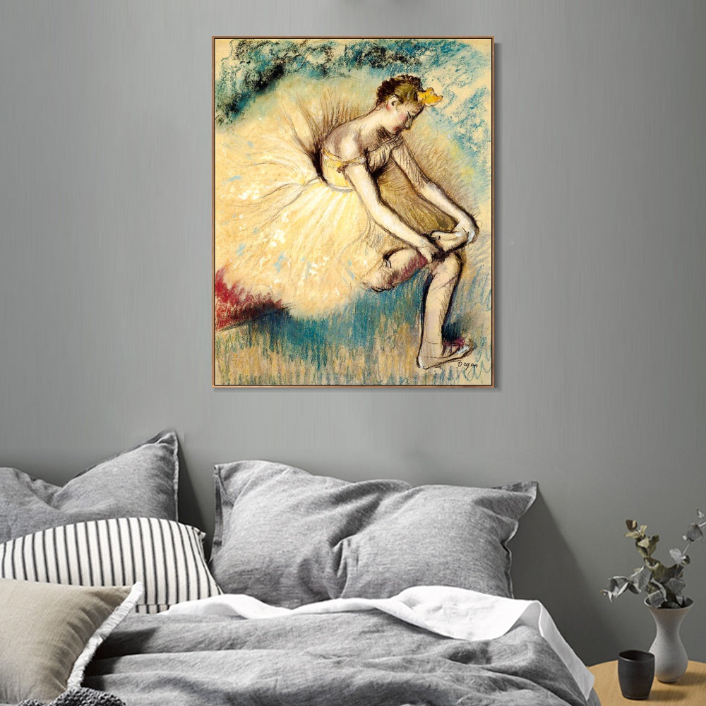 INVIN ART Framed Canvas Giclee Print Art Dancer Putting on Her Slipper by Edgar Degas Wall Art