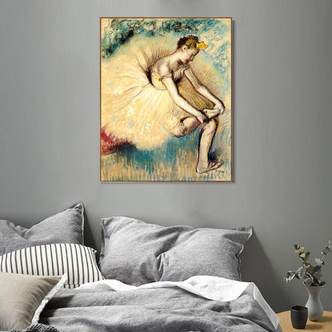 INVIN ART Framed Canvas Giclee Print Art Dancer Putting on Her Slipper by Edgar Degas Wall Art Living Room Home Office Decorations