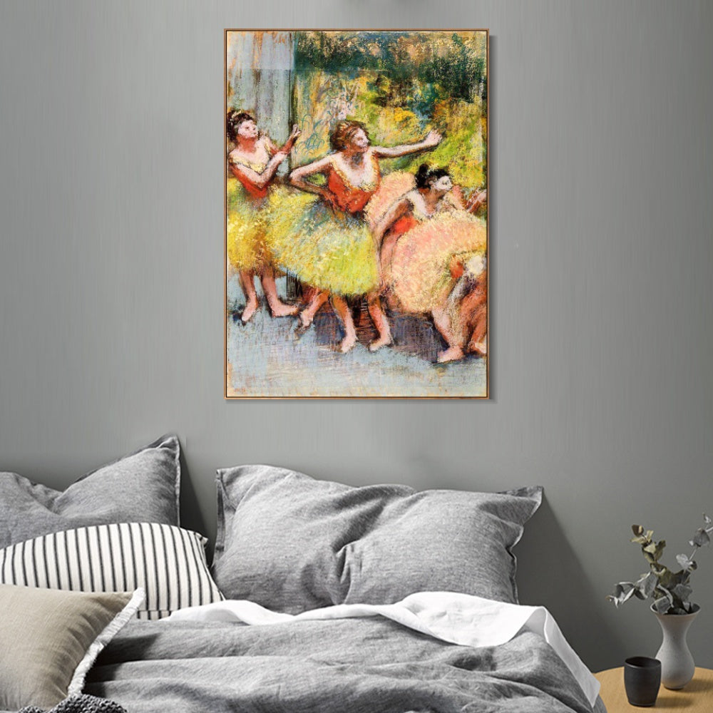 INVIN ART Framed Canvas Giclee Print Art Dancers in Green and Yellow,1899-1904 by Edgar Degas Wall Art