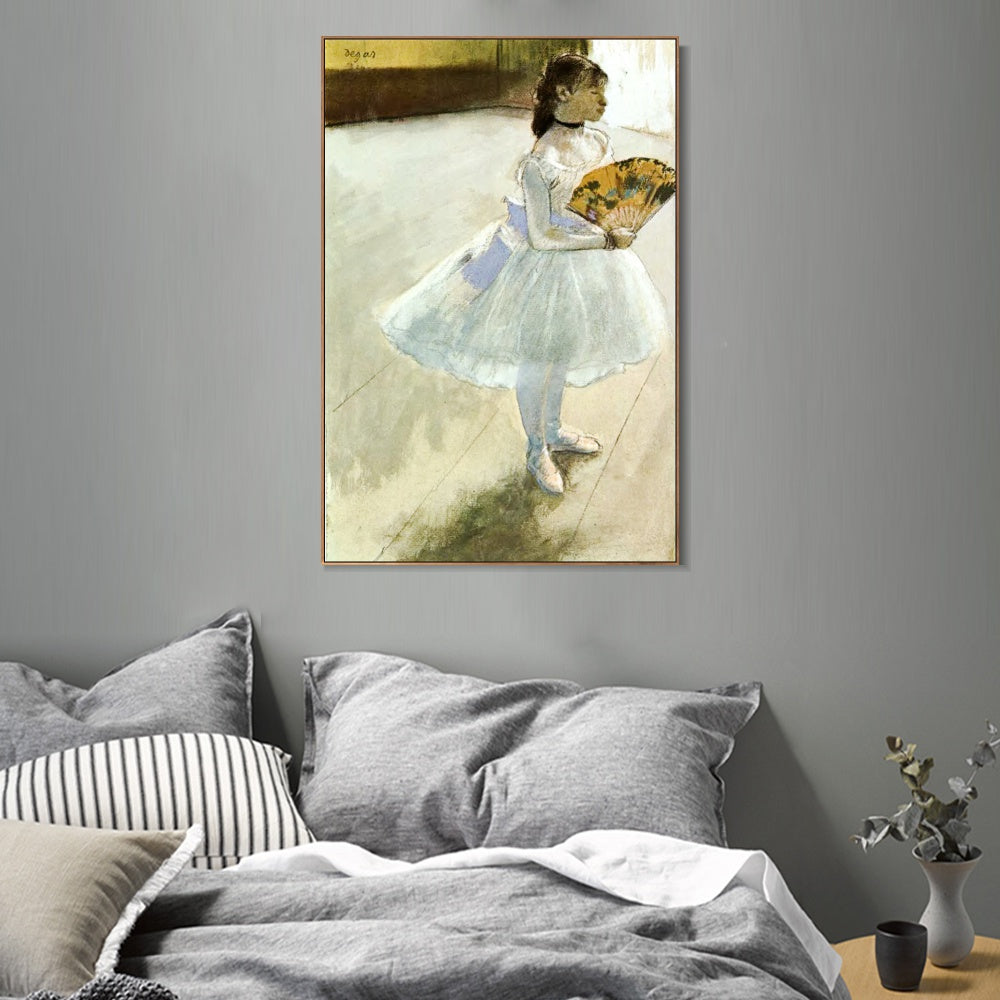 INVIN ART Framed Canvas Giclee Print Art Dancer with a Fan by Edgar Degas Wall Art