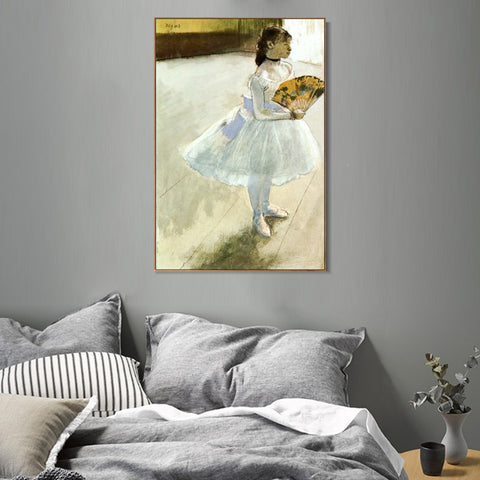 INVIN ART Framed Canvas Giclee Print Art Dancer with a Fan by Edgar Degas Wall Art Living Room Home Office Decorations