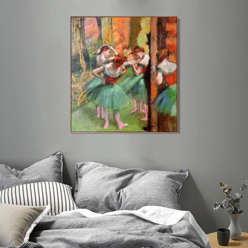 INVIN ART Framed Canvas Giclee Print Art Dancers, Pink and Green,circa 1885-1895 by Edgar Degas Wall Art