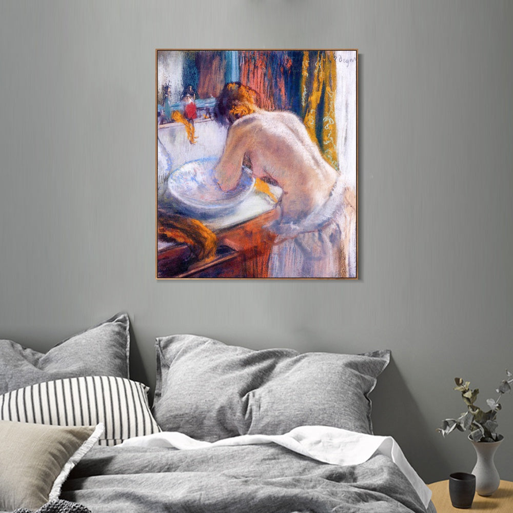 INVIN ART Framed Canvas Giclee Print Art La Toilette,1884-1886 by Edgar Degas Wall Art Living Room Home Office Decorations
