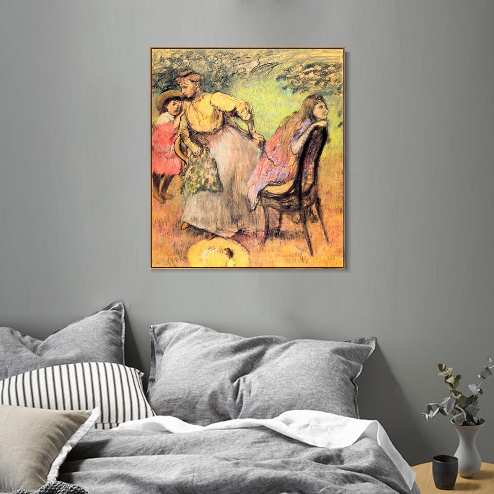 INVIN ART Framed Canvas Giclee Print Art Madame Alexis Rouart and Her Children by Edgar Degas Wall Art