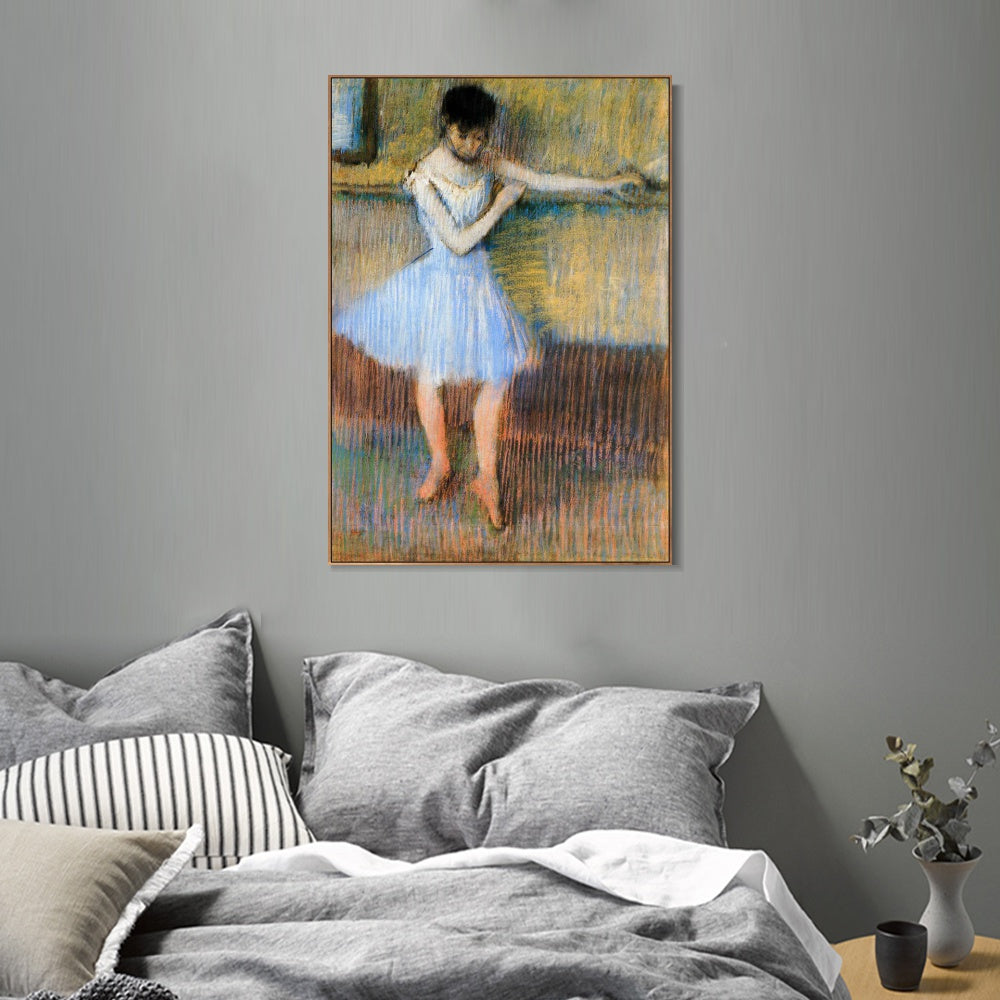 INVIN ART Framed Canvas Giclee Print Art Dancer in Blue at the Barre,circa 1889 by Edgar Degas Wall Art
