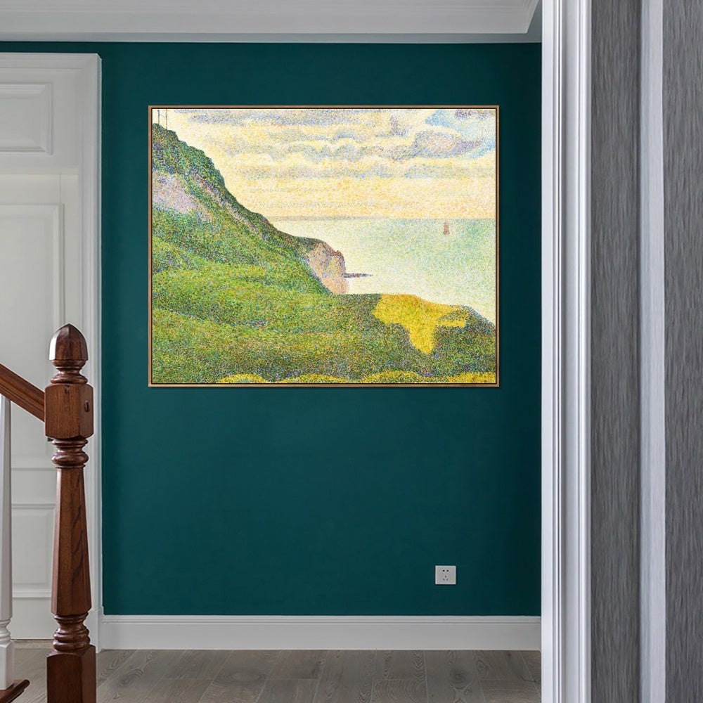 INVIN ART Framed Canvas Giclee Print Art Cranes and the breakthrough in Port-en-Bessin by Georges Seurat Wall Art Living Room Home Office Decorations