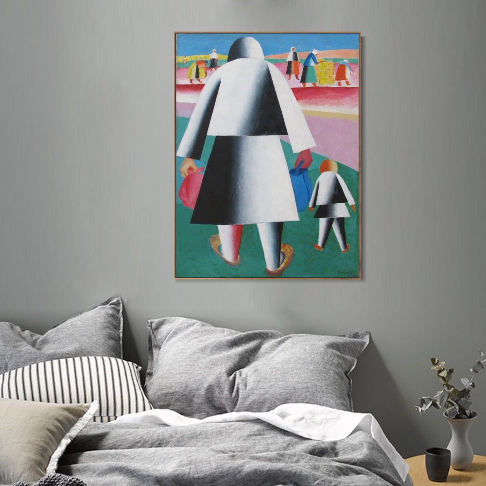 INVIN ART Framed Canvas Giclee Print Art towards the harvest (martha and vanka), 1928 by Kasimir Malevich Wall Art Living Room Home Office Decorations