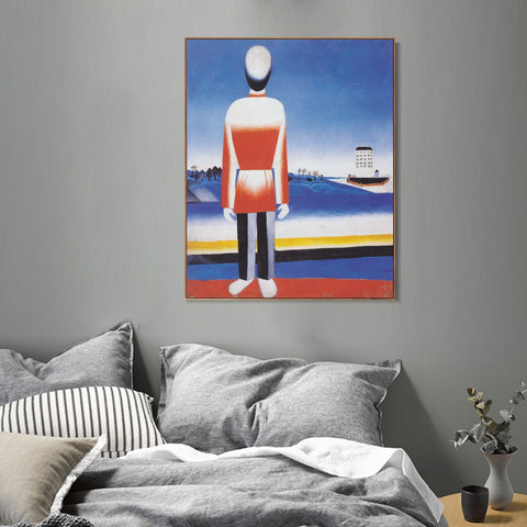 INVIN ART Framed Canvas Giclee Print Art Man in suprematic landscape by Kasimir Malevich Wall Art Living Room Home Office Decorations