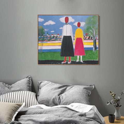 INVIN ART Framed Canvas Giclee Print Art Two figures in a landscape by Kasimir Malevich Wall Art Living Room Home Office Decorations