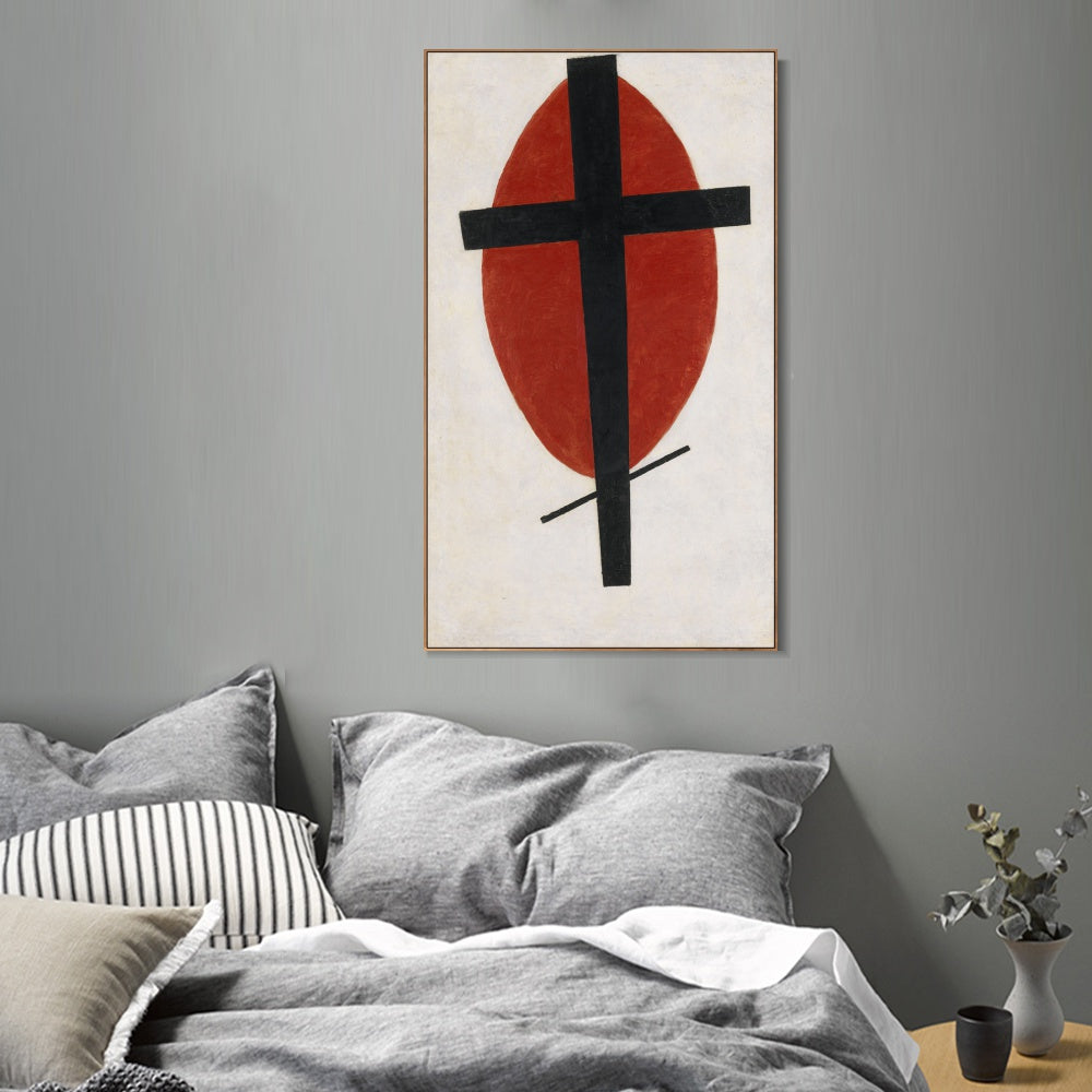 INVIN ART Framed Canvas Giclee Print Art Mystic Suprematism (Black Cross on Red Oval) by Kasimir Malevich Wall Art Living Room Home Office Decorations