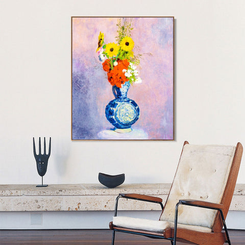 INVIN ART Framed Canvas Flowers in a Vase#017 by Odilon Redon Wall Art Living Room Home Office Decorations