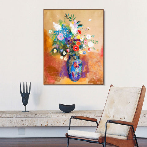 INVIN ART Framed Canvas Flowers in a Vase#019 by Odilon Redon Wall Art Living Room Home Office Decorations