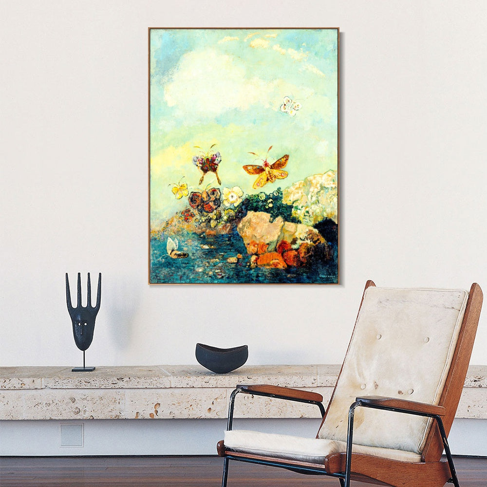 INVIN ART Framed Canvas Butterflies by Odilon Redon Wall Art Living Room Home Office Decorations