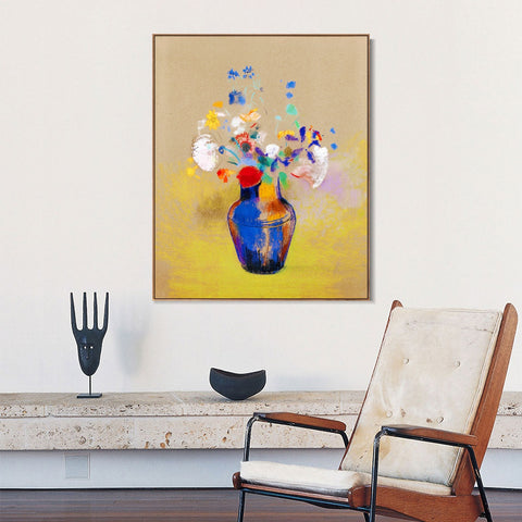 INVIN ART Framed Canvas Flowers in a Vase by Odilon Redon Wall Art Living Room Home Office Decorations