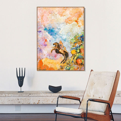 INVIN ART Framed Canvas Muse on Pegasus by Odilon Redon Wall Art Living Room Home Office Decorations