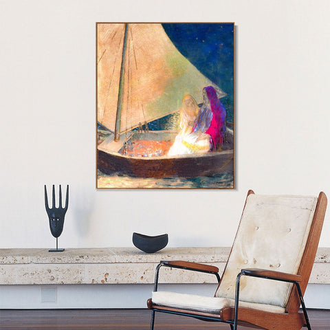 INVIN ART Framed Canvas Boat with Two Figures by Odilon Redon Wall Art Living Room Home Office Decorations
