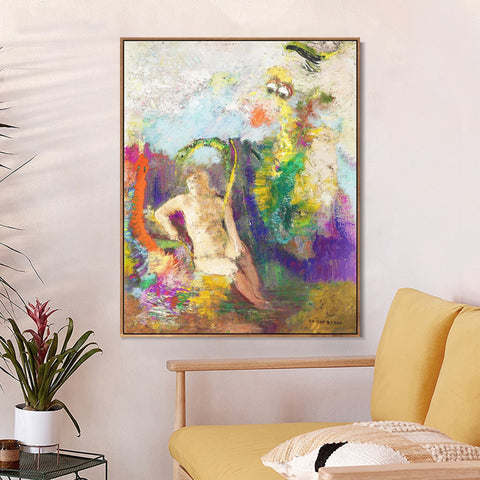 INVIN ART Framed Canvas Landscape with Eve by Odilon Redon Wall Art Living Room Home Office Decorations