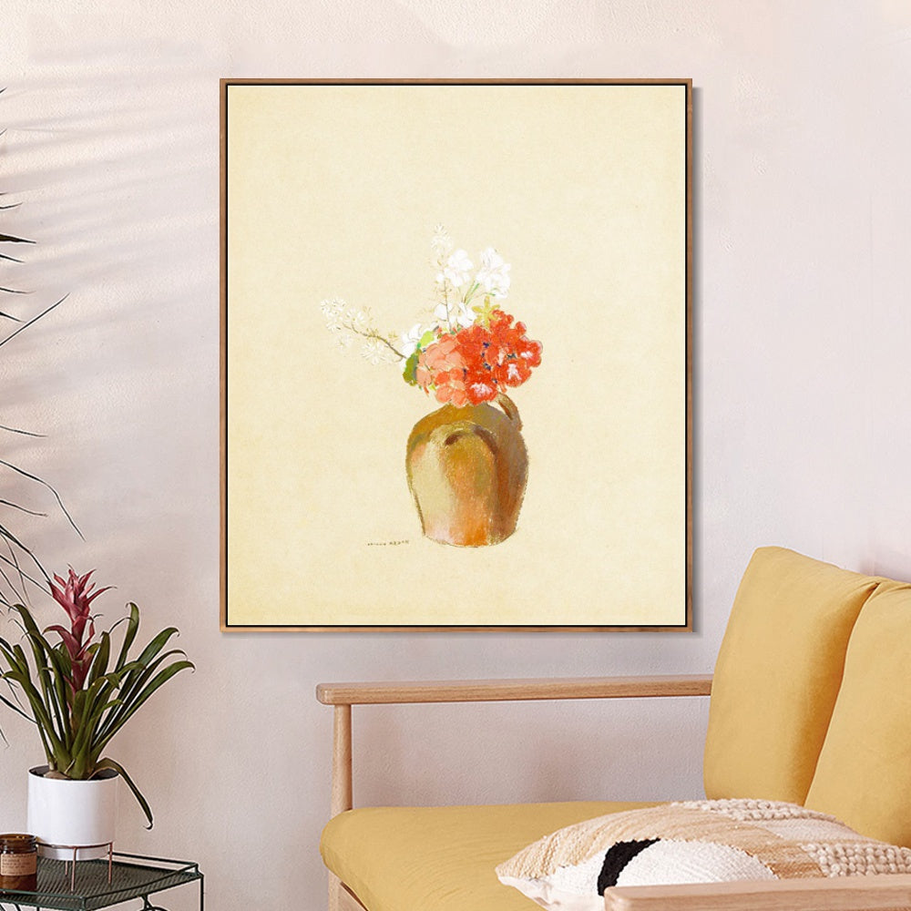 INVIN ART Framed Canvas Flowers in a Pot by Odilon Redon Wall Art Living Room Home Office Decorations