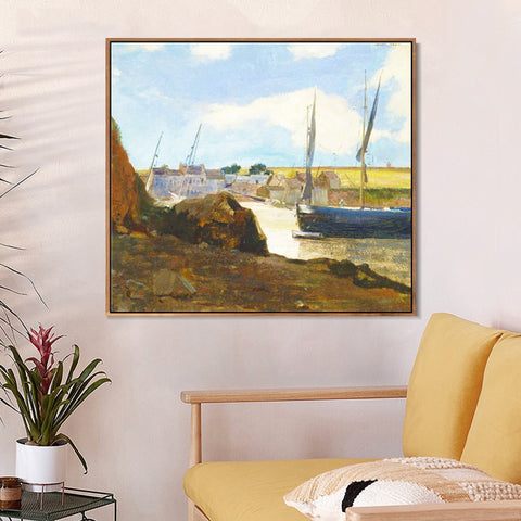 INVIN ART Framed Canvas The Port of Morgat by Odilon Redon Wall Art Living Room Home Office Decorations