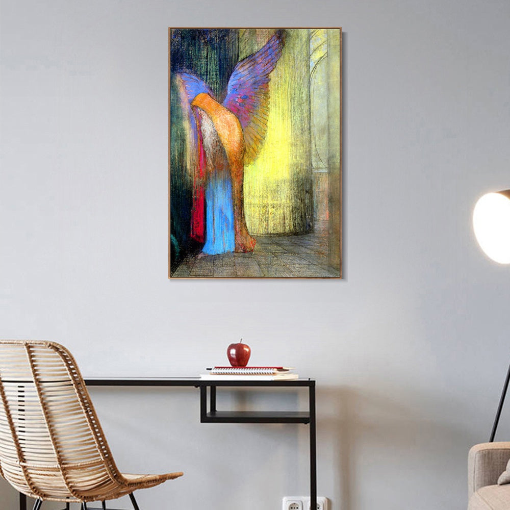 INVIN ART Framed Canvas Winged Old Man with a Long White Beard by Odilon Redon Wall Art Living Room Home Office Decorations