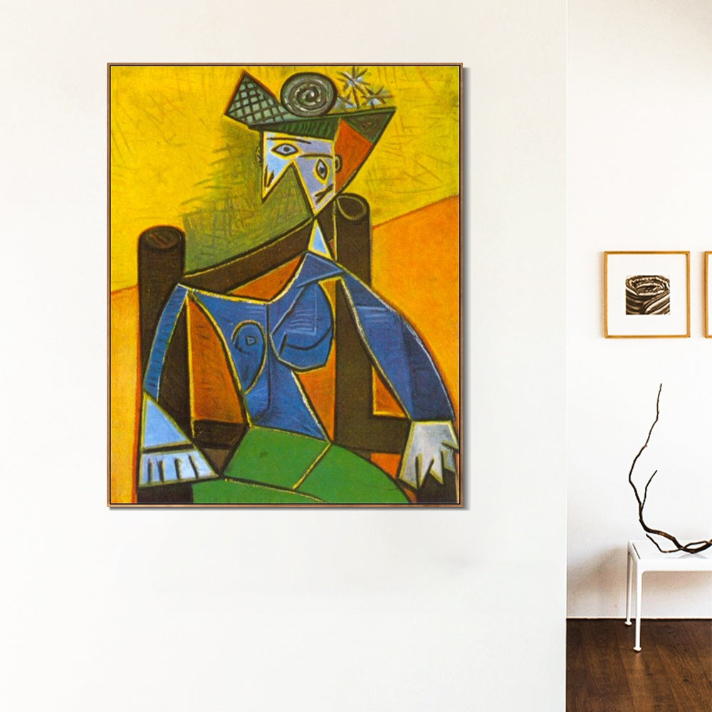 INVIN ART Framed Canvas Giclee Print Art 1941 Femme assise dans un fauteuil 4 by Pablo Picasso Wall Art
