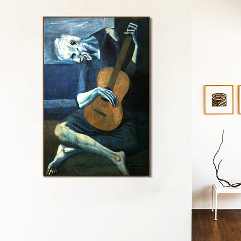 INVIN ART Framed Canvas Giclee Print Art Old guitarist chicago#2 by Pablo Picasso Wall Art Living Room Home Office Decorations