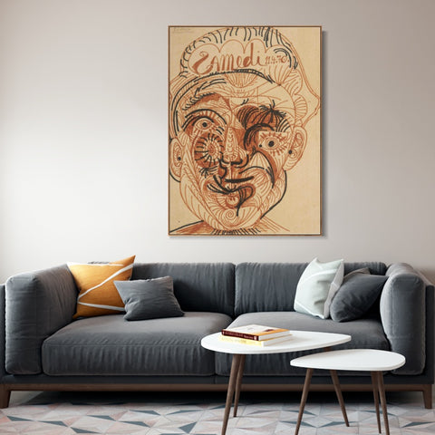 INVIN ART Framed Canvas Giclee Print Art Man's head#1 by Pablo Picasso Wall Art Living Room Home Office Decorations