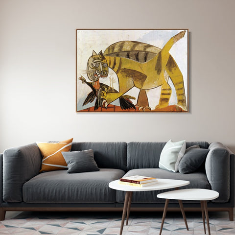 INVIN ART Framed Canvas Giclee Print Art 1939 The cat the bird by Pablo Picasso Wall Art Living Room Home Office Decorations