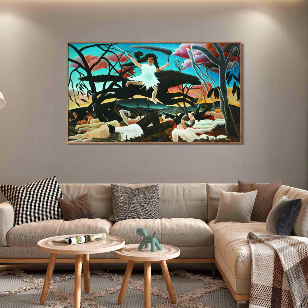 INVIN ART Framed Canvas Giclee Print Art War or the Ride of Discord by Henri Rousseau Wall Art