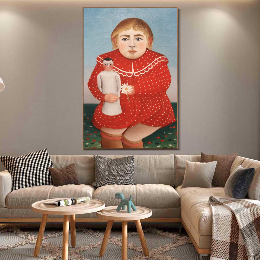 INVIN ART Framed Canvas Giclee Print Art The Girl with a Doll,1905 by Henri Rousseau Wall Art