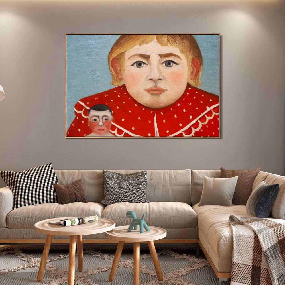 INVIN ART Framed Canvas Giclee Print Art The Girl with a Doll#2 by Henri Rousseau Wall Art