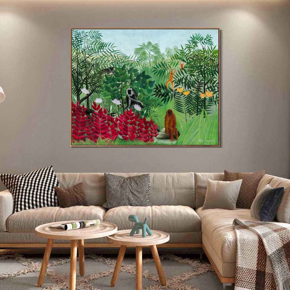 INVIN ART Framed Canvas Giclee Print Art Tropical Forest Monkeys by Henri Rousseau Wall Art