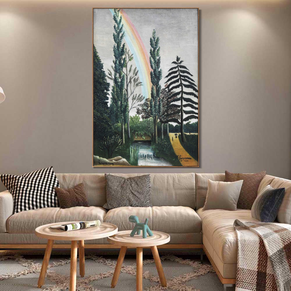 INVIN ART Framed Canvas Giclee Print Art Lake Daumesnil Rainbow Trees by Henri Rousseau Wall Art