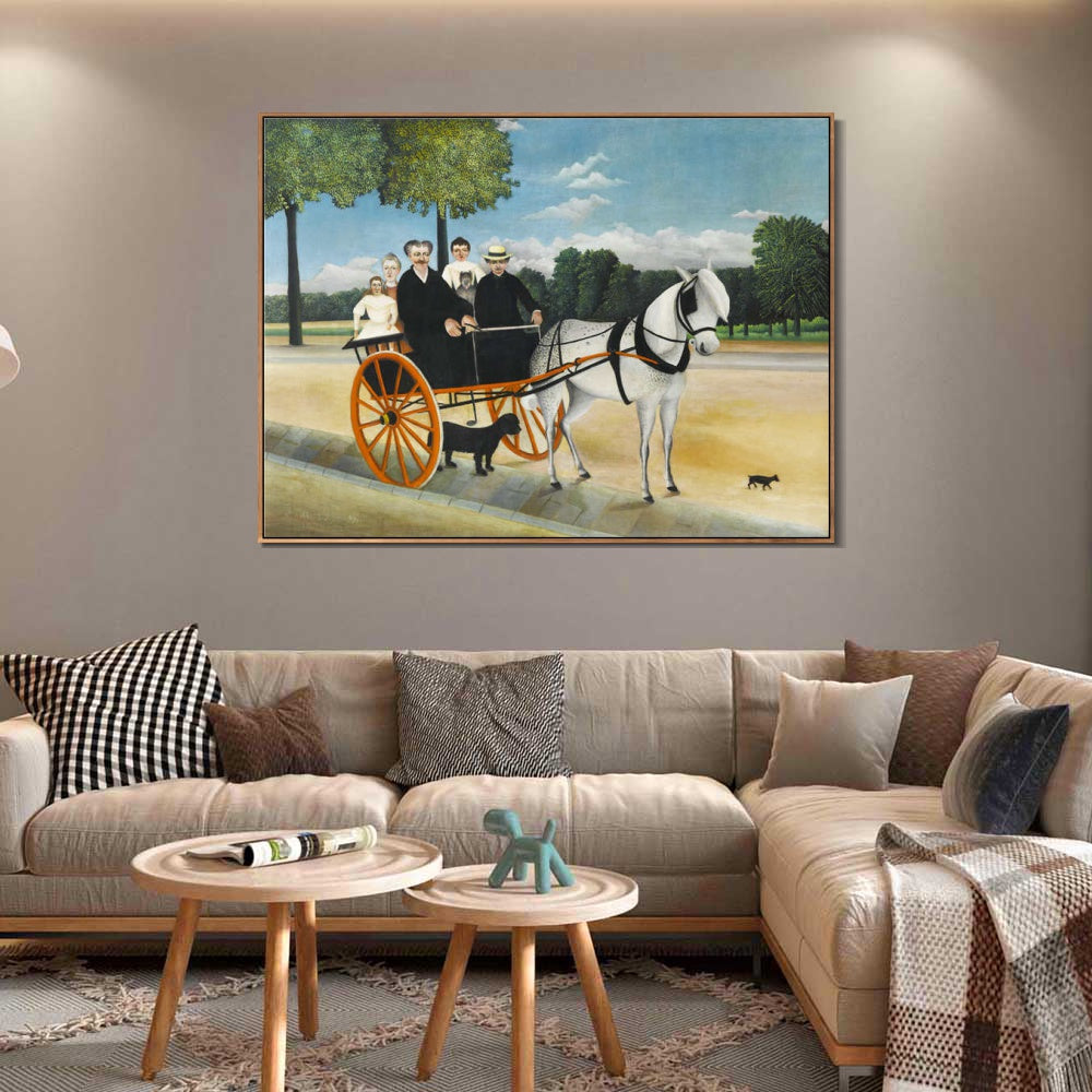 INVIN ART Framed Canvas Giclee Print Art The Horse-Drawn Carriage of Father Junier,1908 by Henri Rousseau Wall Art