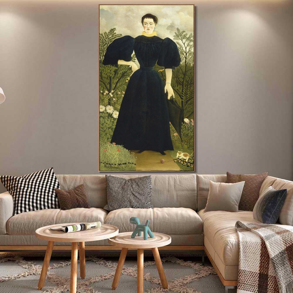 INVIN ART Framed Canvas Giclee Print Art Portrait of a Woman by Henri Rousseau Wall Art