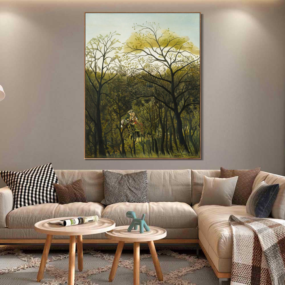 INVIN ART Framed Canvas Giclee Print Art Rendez Vous in the Forest by Henri Rousseau Wall Art