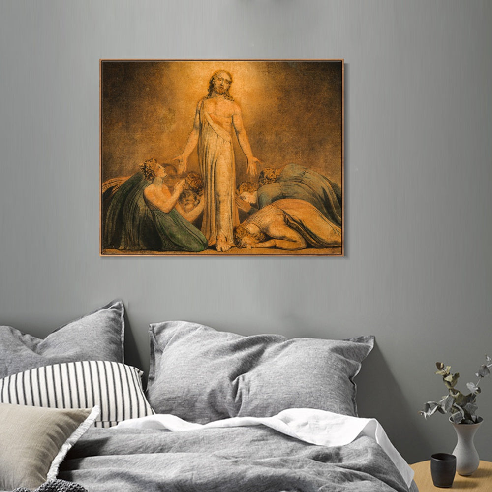 INVIN ART Framed Canvas Giclee Print Art Christ Appearing to The Apostles After The Resurrection by William Blake Wall Art