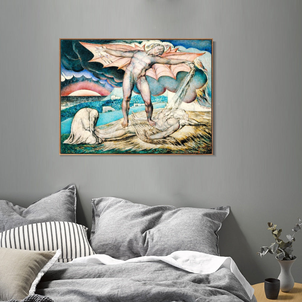 INVIN ART Framed Canvas Giclee Print Art Satan Smiting Job with Sore Boils by William Blake Wall Art