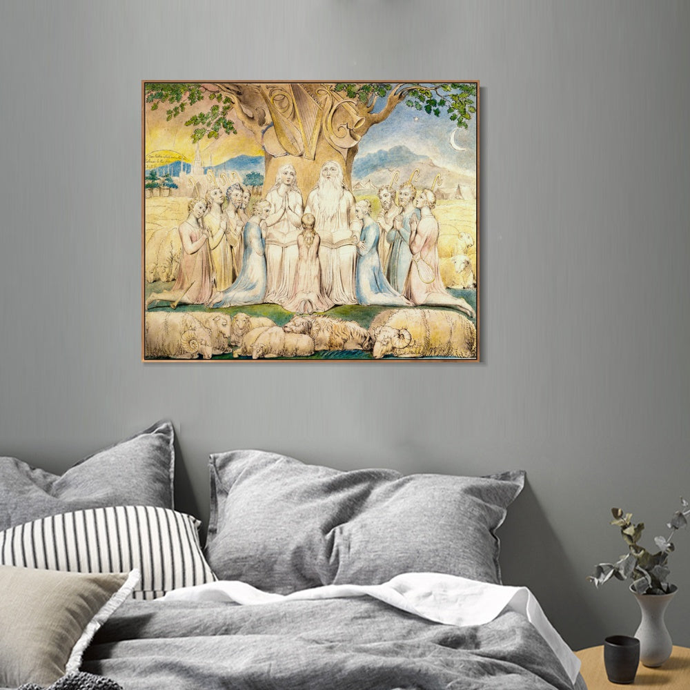INVIN ART Framed Canvas Giclee Print Art Job and His Family by William Blake Wall Art
