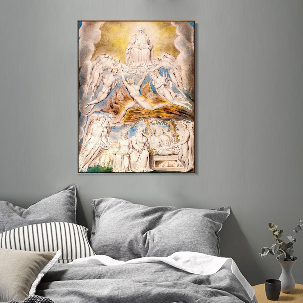 INVIN ART Framed Canvas Giclee Print Art Satan Before Throne of GOD Old Master by William Blake Wall Art