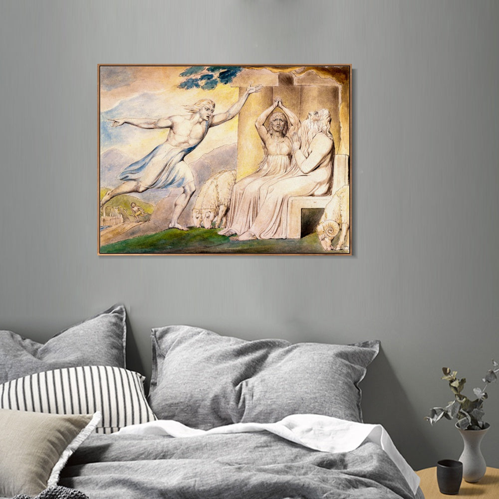 INVIN ART Framed Canvas Giclee Print Art The Messengers Tell Job of His Misfortunes by William Blake Wall Art