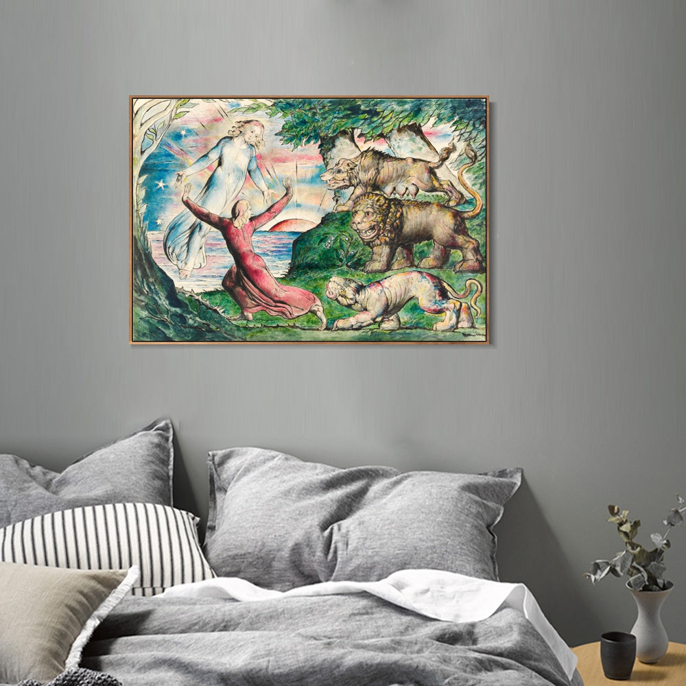INVIN ART Framed Canvas Giclee Print Art Dante Running from The Three Beasts by William Blake Wall Art