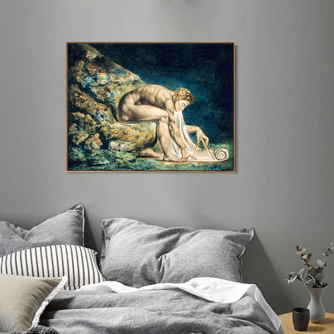 INVIN ART Framed Canvas Giclee Print Art Isaac Newton by William Blake Wall Art Living Room Home Office Decorations