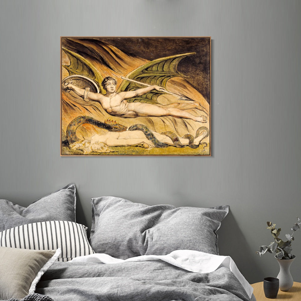 INVIN ART Framed Canvas Giclee Print Art Satan Exulting over Eve by William Blake Wall Art