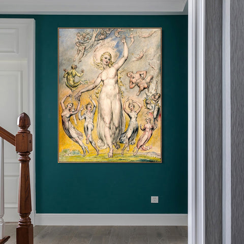 INVIN ART Framed Canvas Giclee Print Art Series#067 by William Blake Wall Art Living Room Home Office Decorations